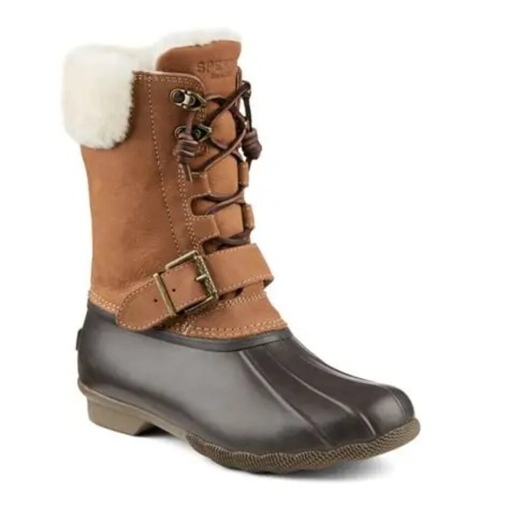 Sperry $225 Women's Saltwater Misty Brown/Fur Duck Boots Sz 12 NIB!